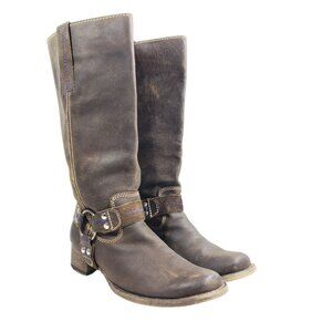 Oak Tree Womens Size 8.5 Brown Leather Riding Boots With Buckle Accent